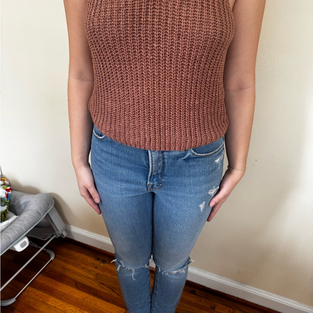 Brown Knit Sleeveless Top
